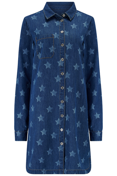 Produktbillede af Ilsa Mini Shirt Dress – blå denim med stjerner