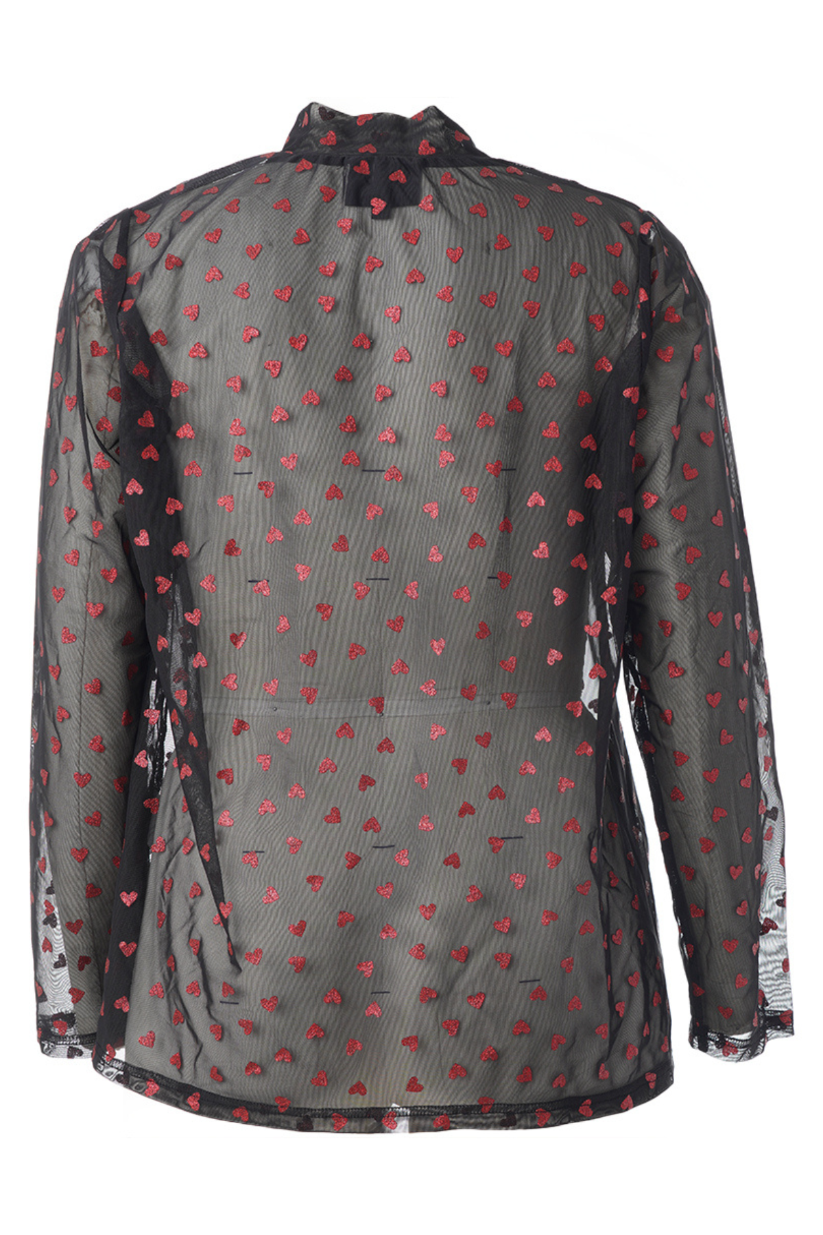 7) Helle Mesh Bluse Sort m/røde Hjerter