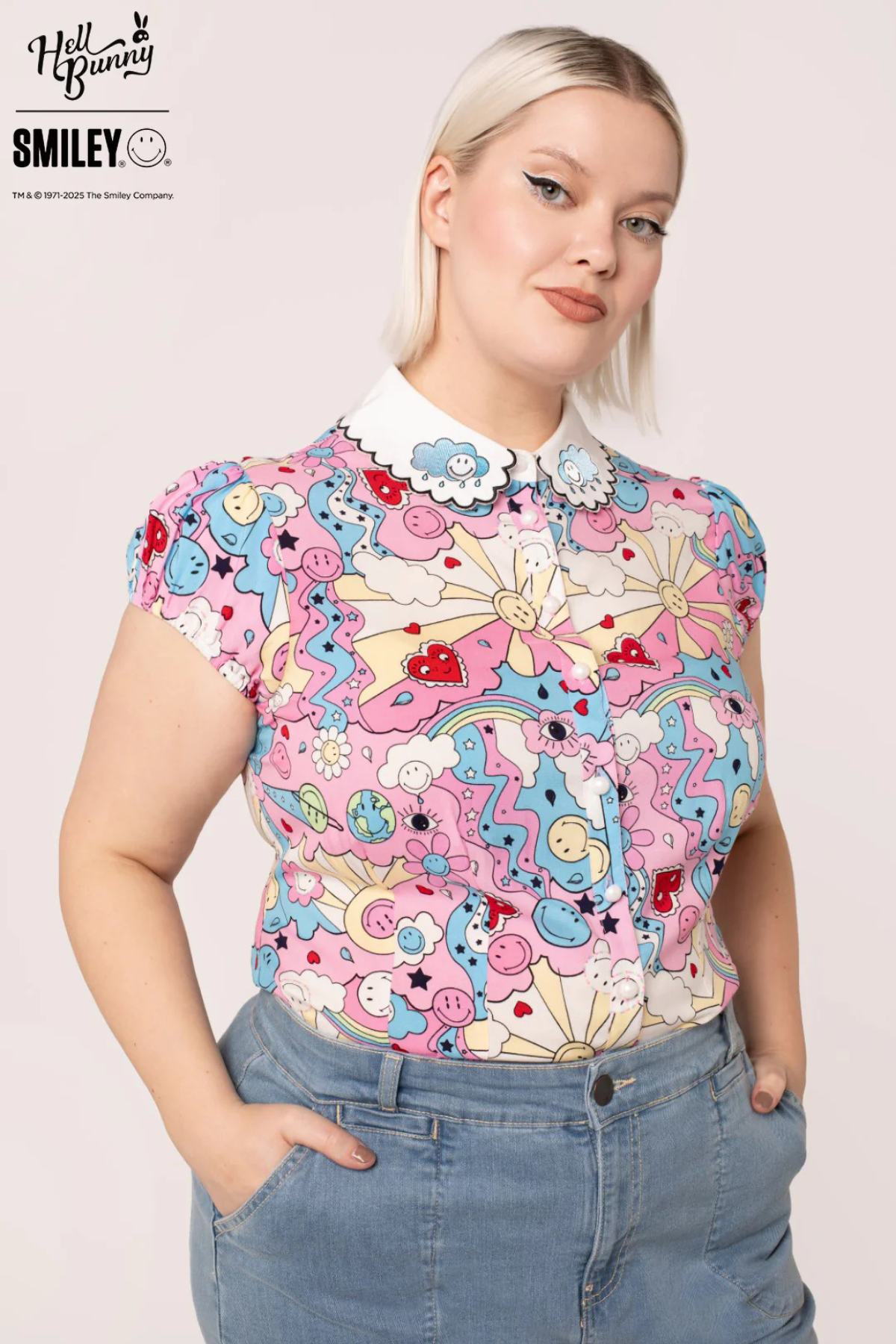 Loulou Shirt – Farverig skjorte med print & perleknapper