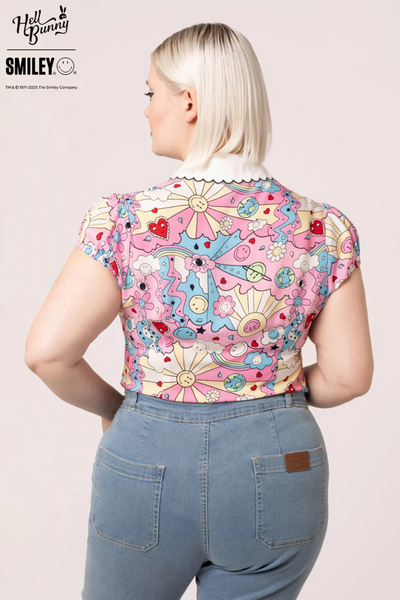 Loulou Shirt – Farverig skjorte med print & perleknapper