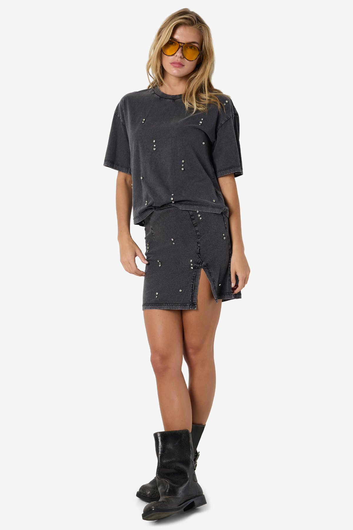 RIRI Mini Nederdel M/Sten Grå