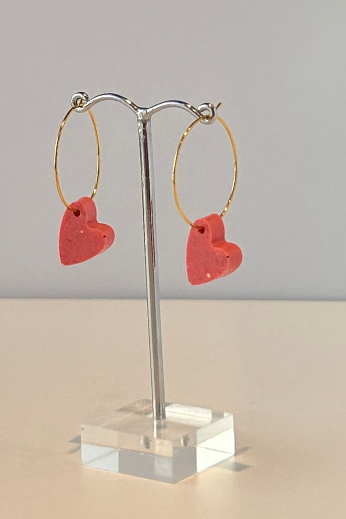 Ørering Hængende Hjerte Pink/Glimmer