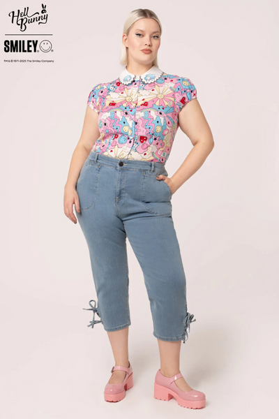 Loulou Shirt – Farverig skjorte med print & perleknapper
