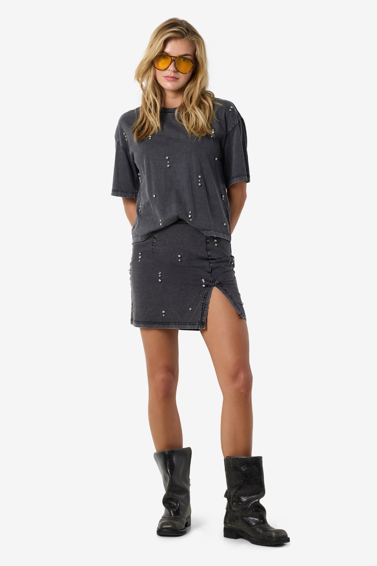 RIRI Mini Nederdel M/Sten Grå