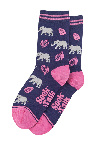 Elephant Stroll bambusstrømper fra Sock Talk lagt fladt.