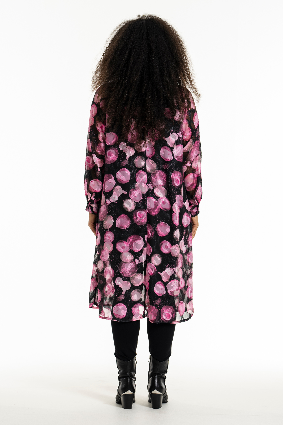 Juni Skjortekjole Chiffon Sort/Pink