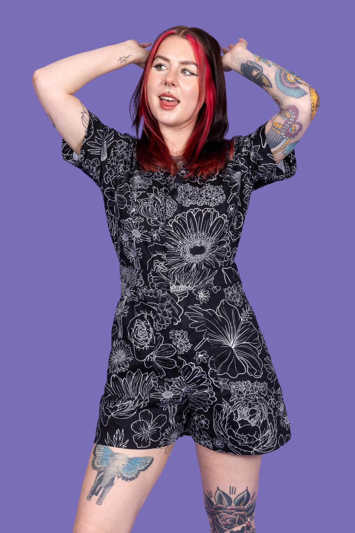 Playsuit Floral Sort/Hvid