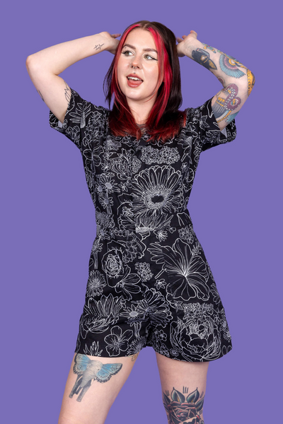 Playsuit Floral Sort/Hvid