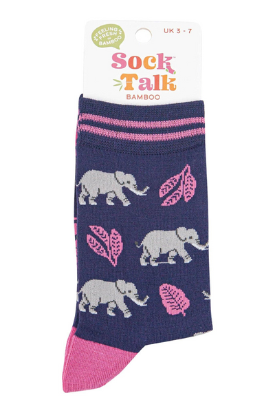 Elephant Stroll bambusstrømper fra Sock Talk i emballage.