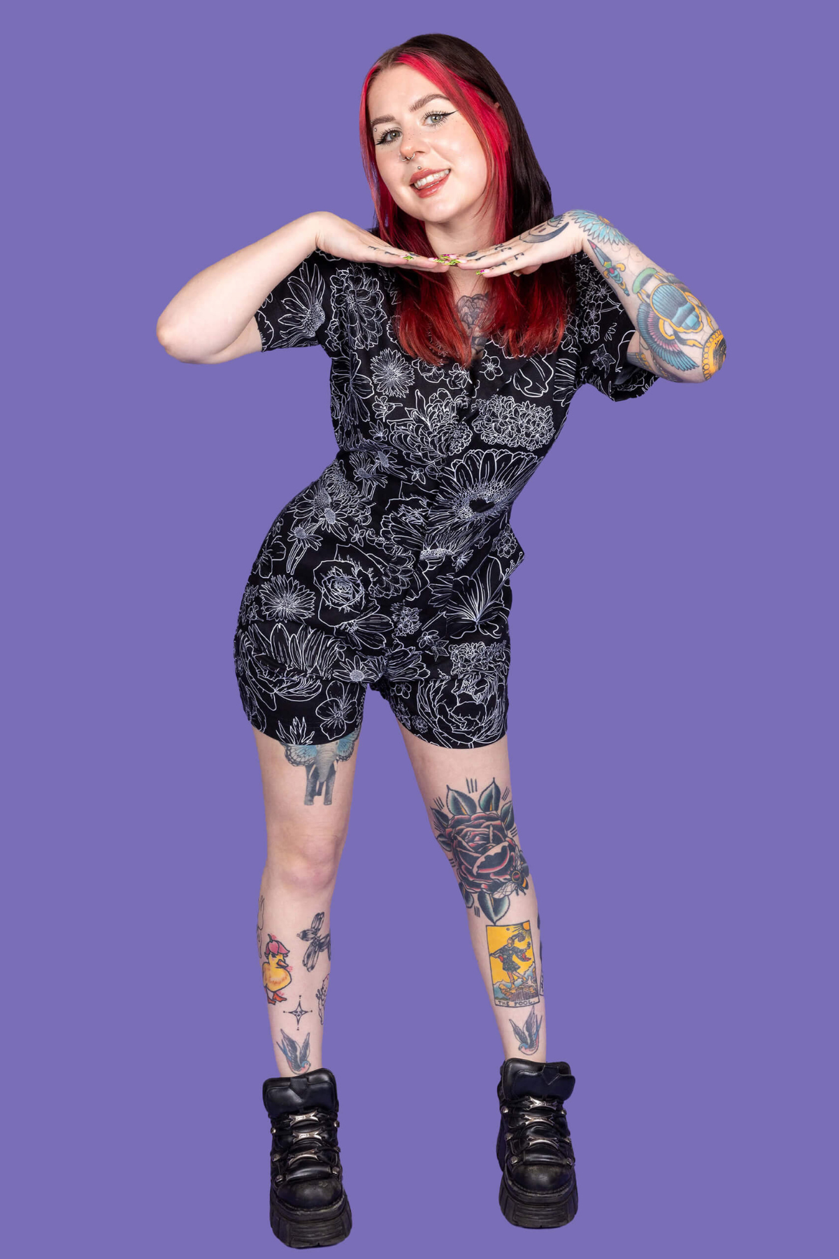 Playsuit Floral Sort/Hvid