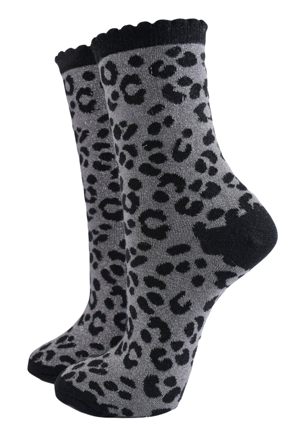Bomulds Glimmerstrømper Leopard Sort/Grå