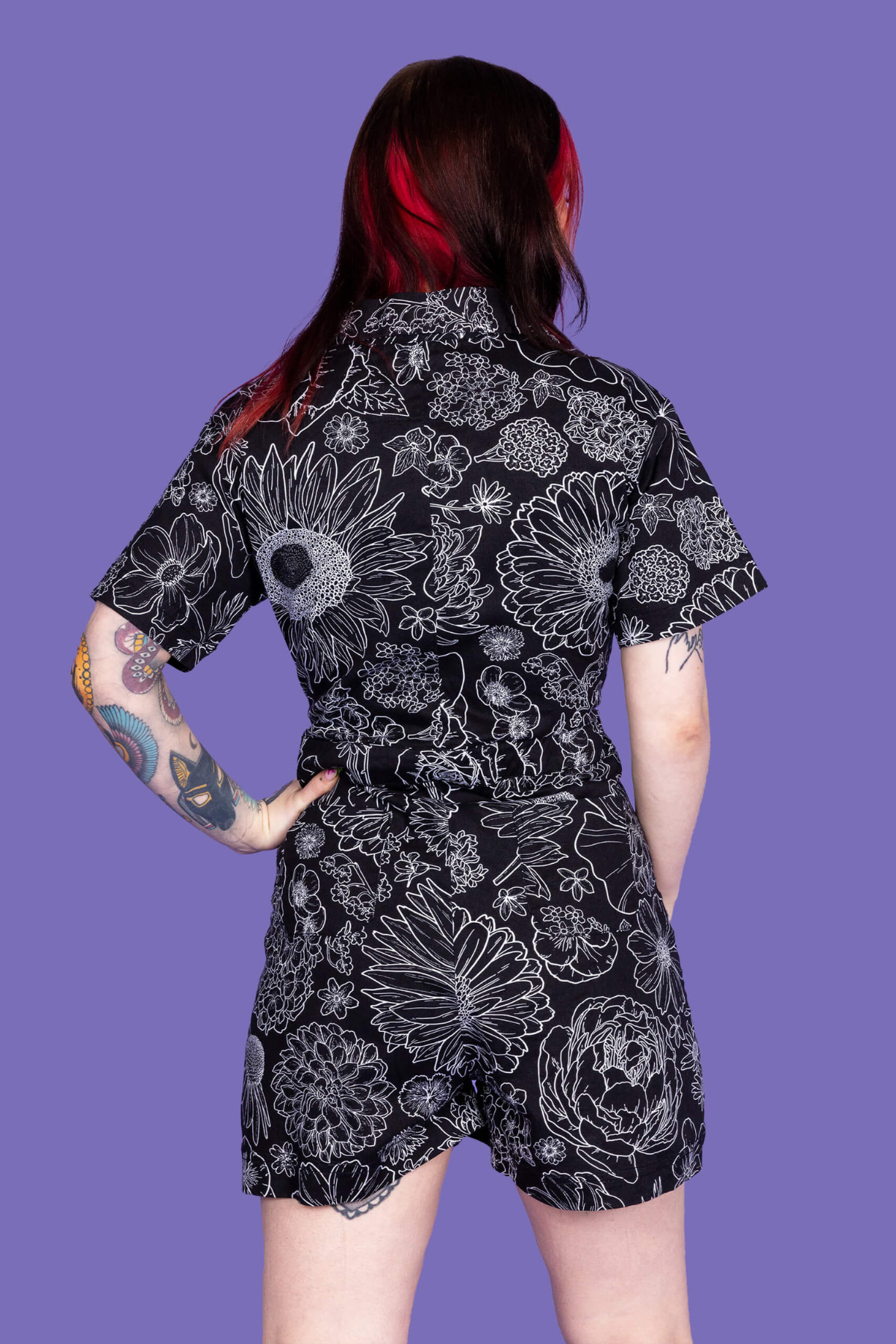 Playsuit Floral Sort/Hvid