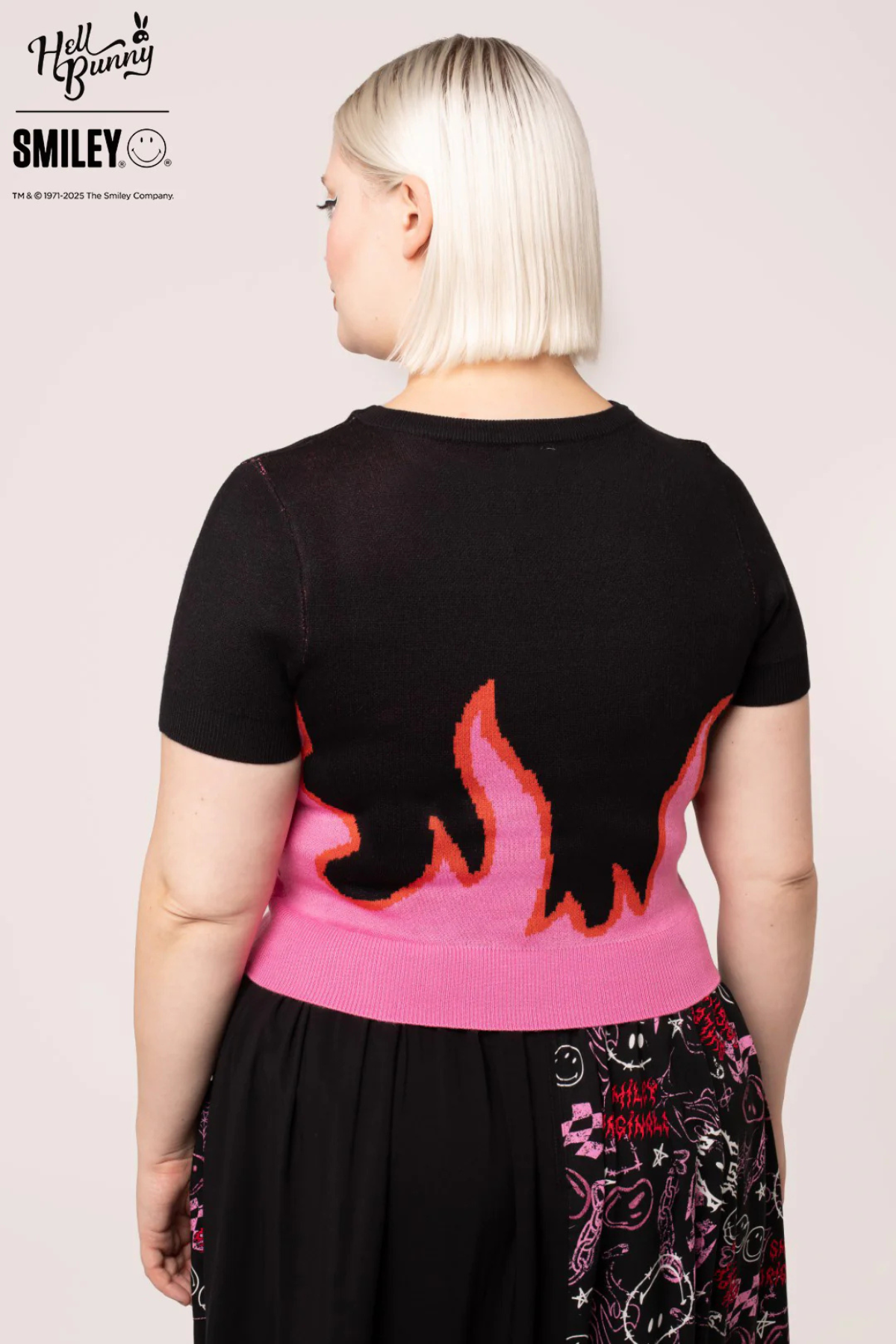 Dylan Top – Sort strik med pink flammer & Smiley®-broderi