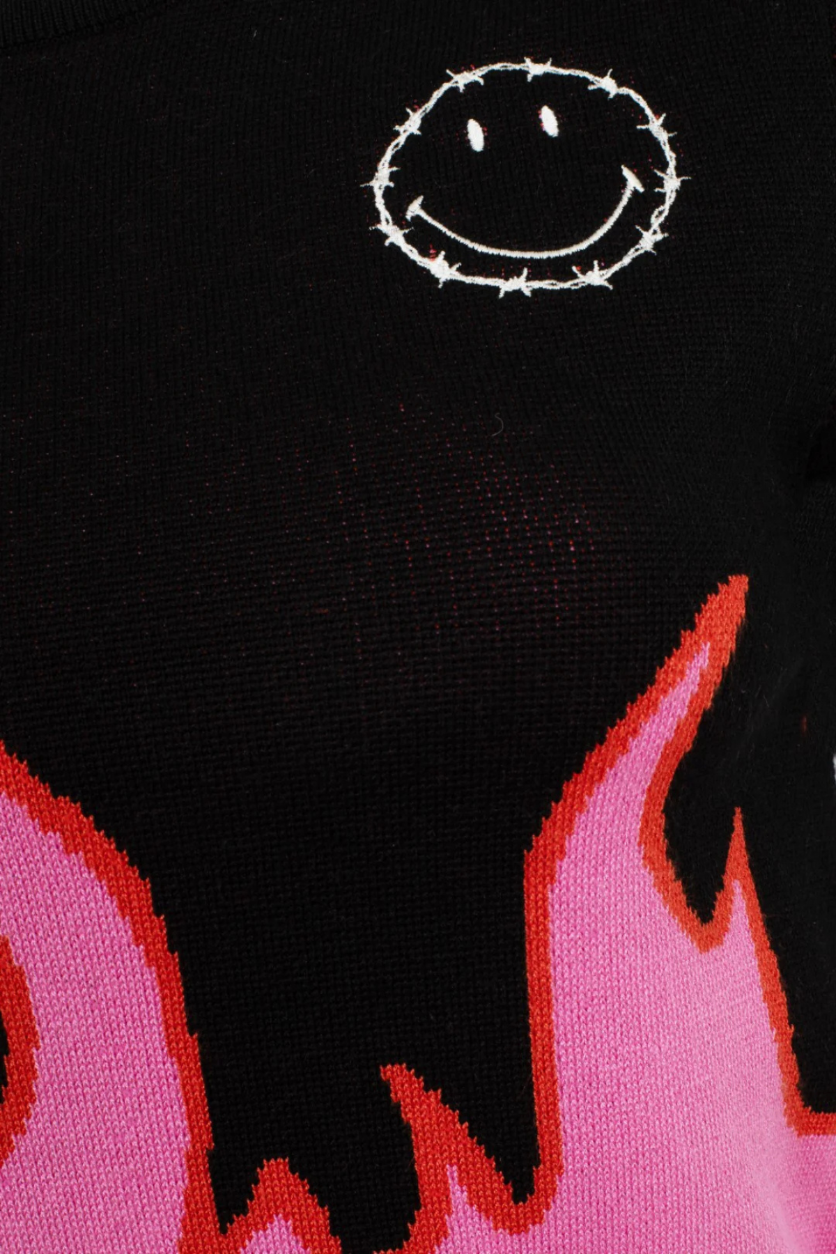Dylan Top – Sort strik med pink flammer & Smiley®-broderi