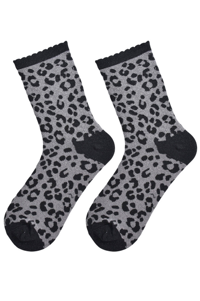 Bomulds Glimmerstrømper Leopard Sort/Grå