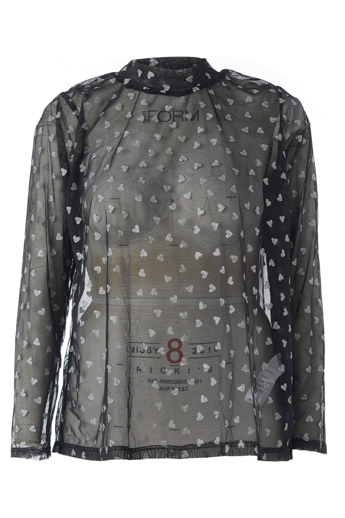 6) Helle Mesh Bluse Sort m/sølv Hjerter