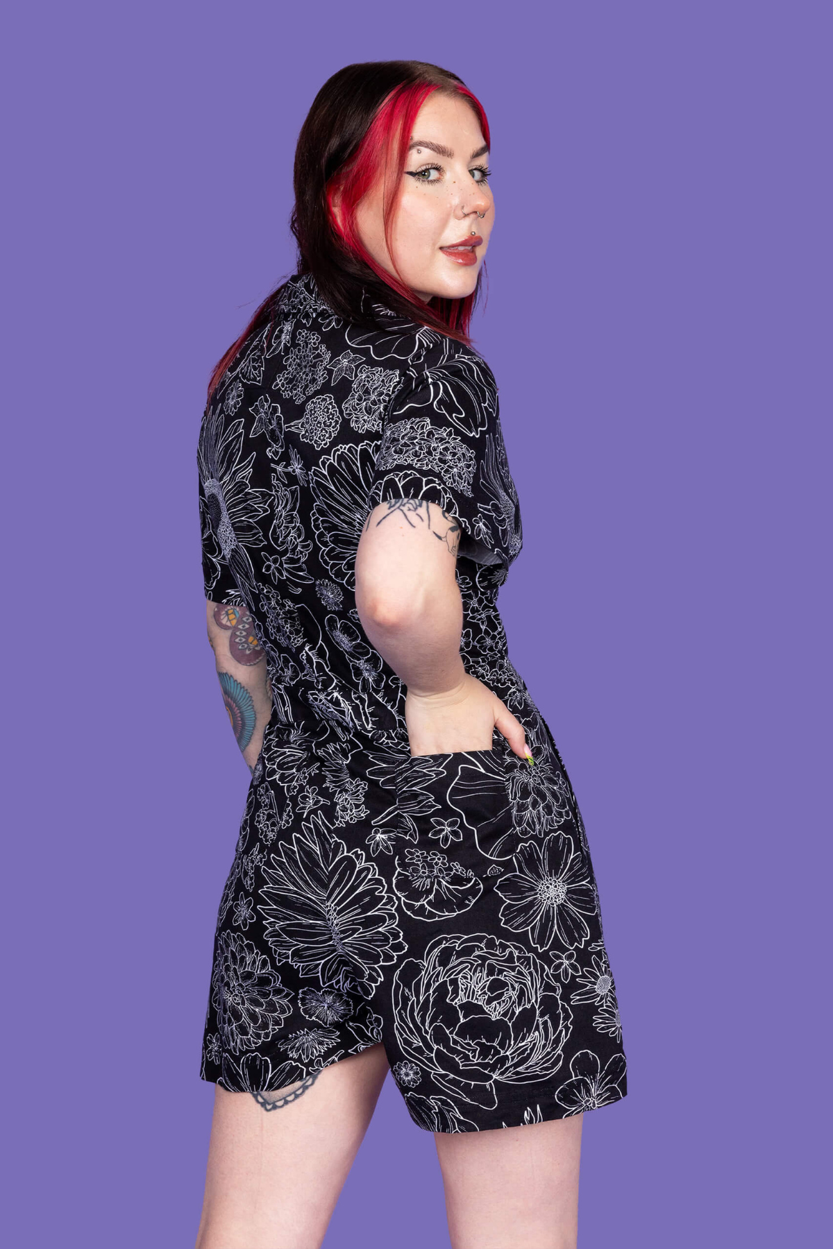 Playsuit Floral Sort/Hvid