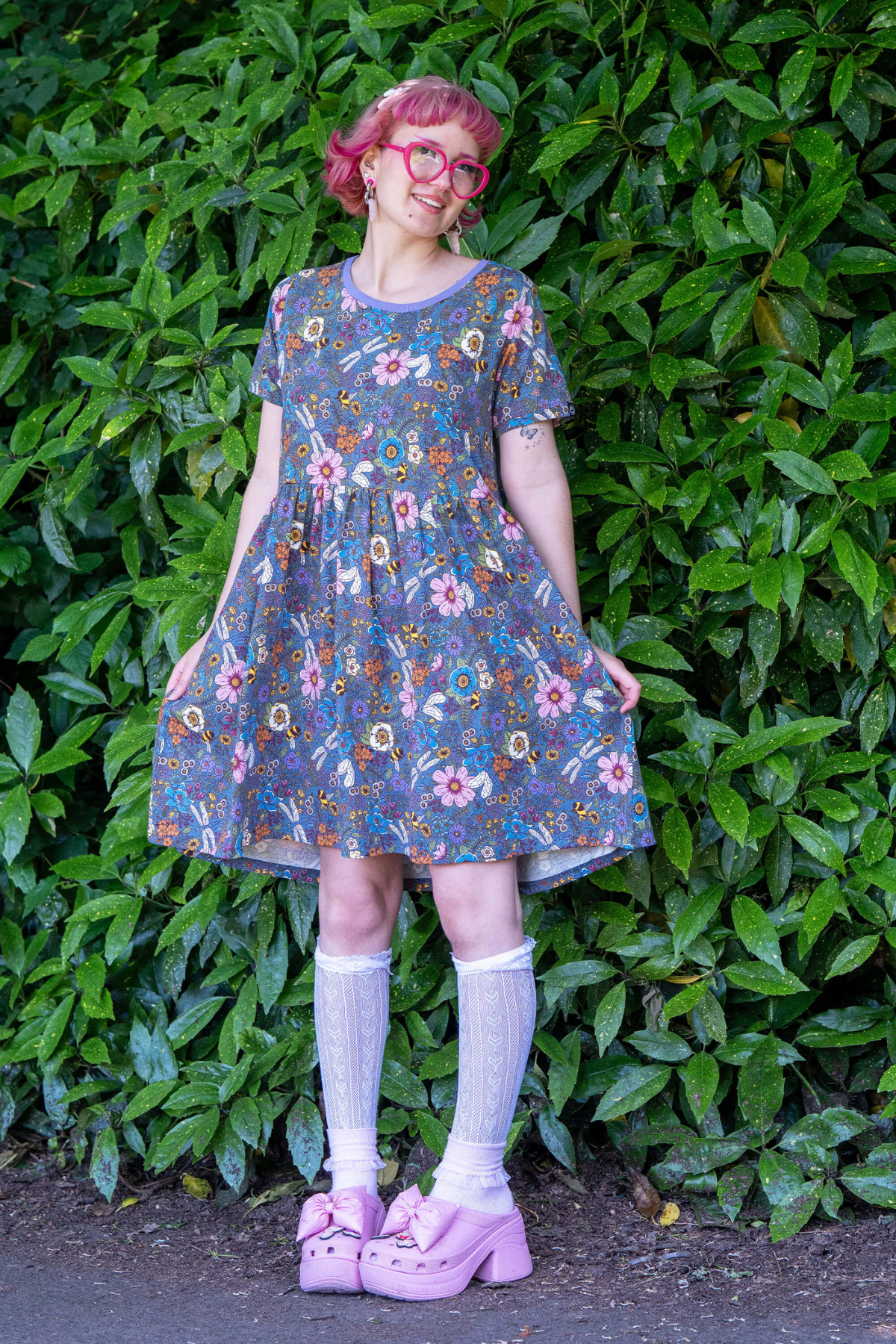 Jersey Kjole med blomsterprint - Cottagecore Oversized Smock Dress