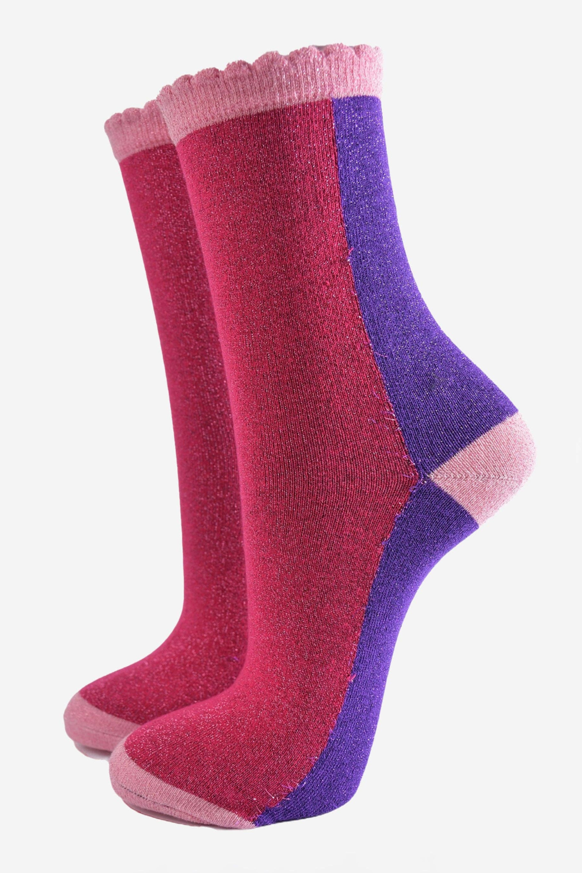 Bomulds Glimmerstrømper  Colorblock Pink/Lilla/Lyserød