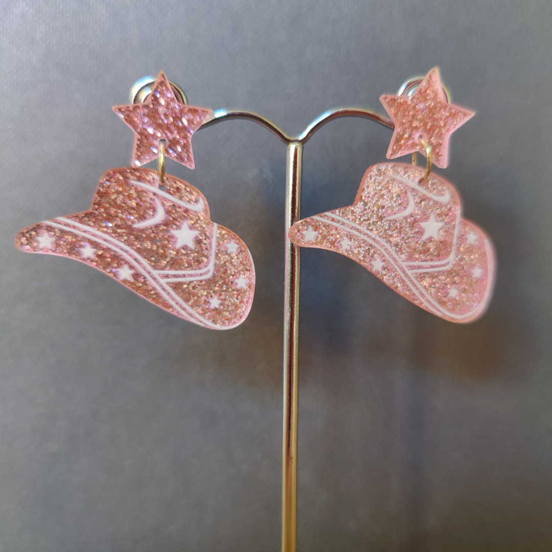 Ørering "cowgirl hat" Pink/Glimmer