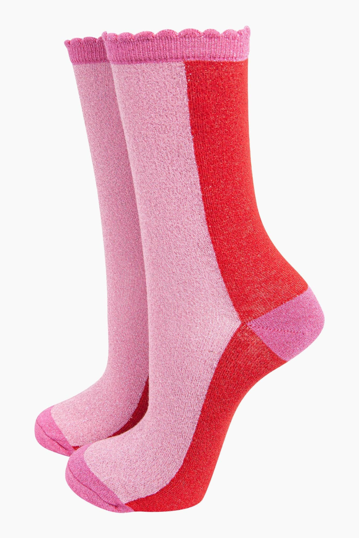 Bomulds Glimmerstrømper Colorblock Rød/Lyserød/Pink