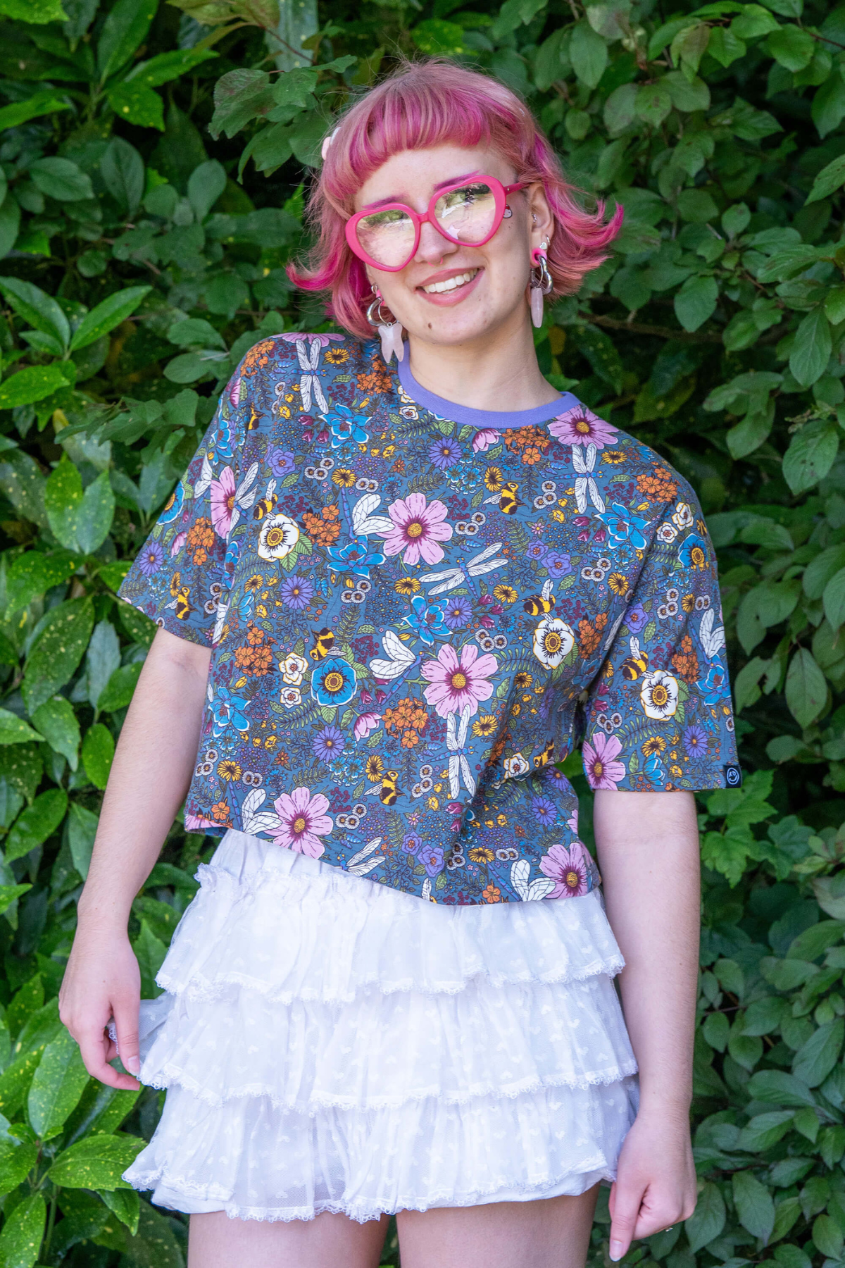Kort Boxy T-shirt med blomsterprint -  Cottagecore Cropped Boxy Tee