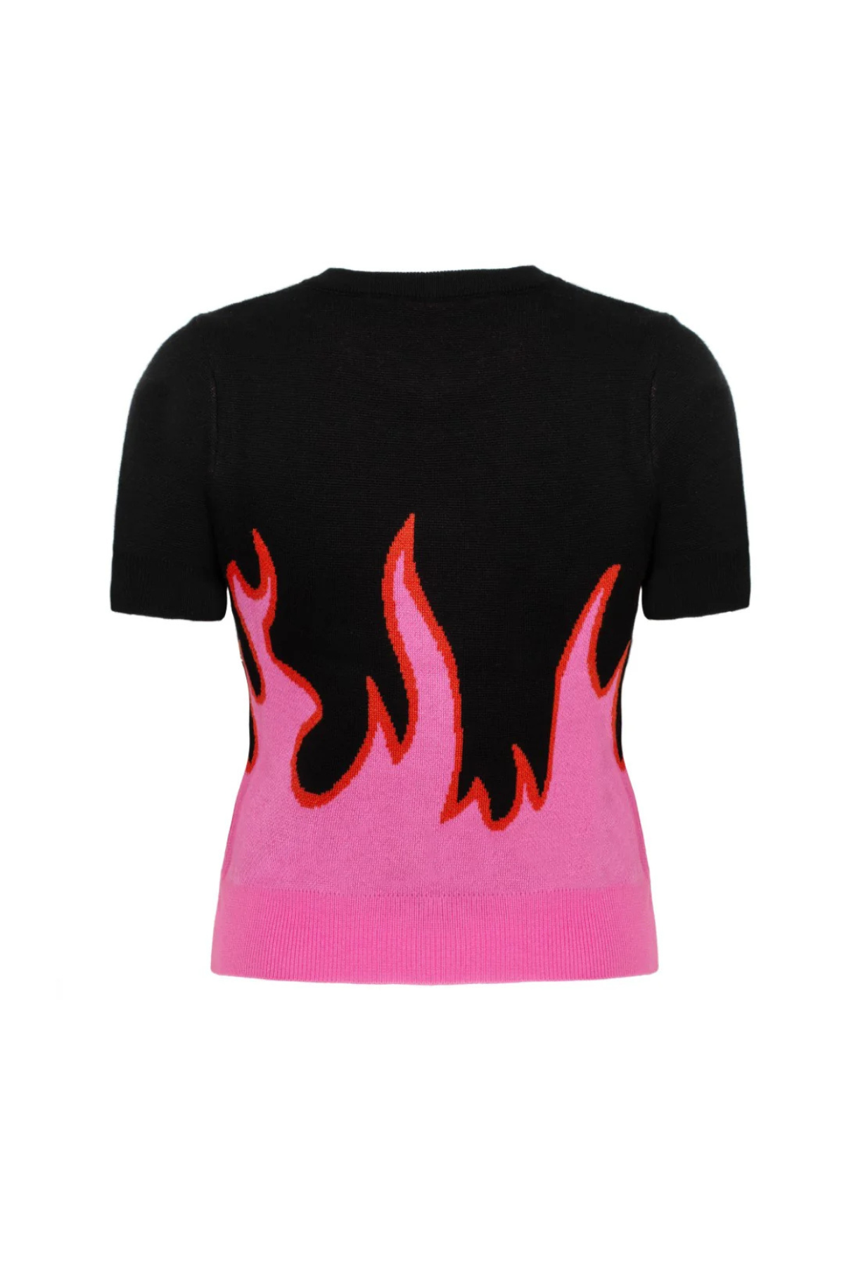 Dylan Top – Sort strik med pink flammer & Smiley®-broderi