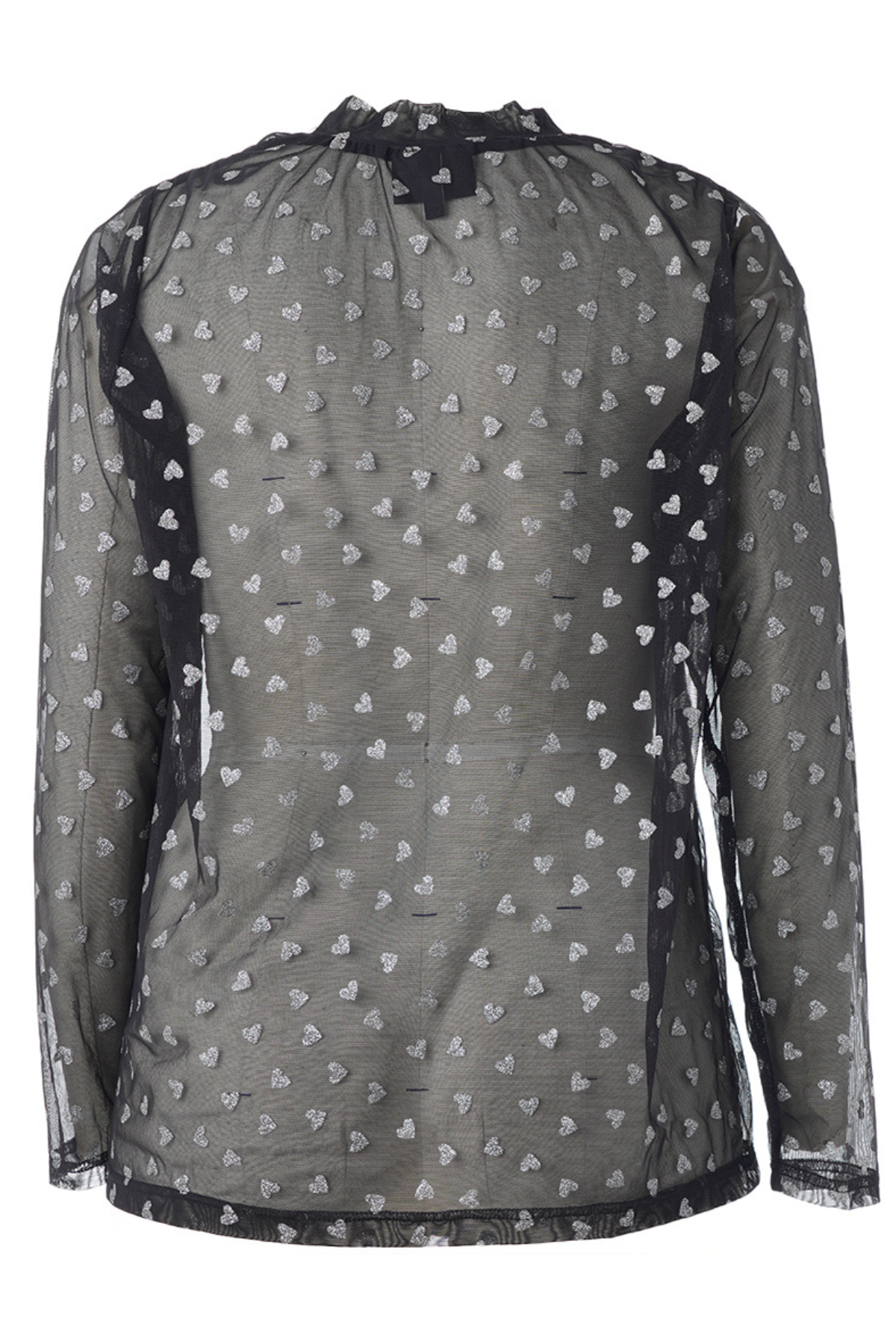 6) Helle Mesh Bluse Sort m/sølv Hjerter