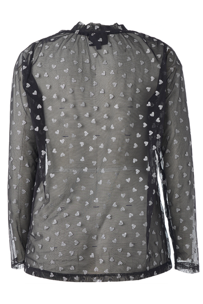 6) Helle Mesh Bluse Sort m/sølv Hjerter