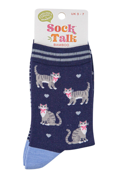 Sock Talk Meow Magic bambusstrømper i emballage.