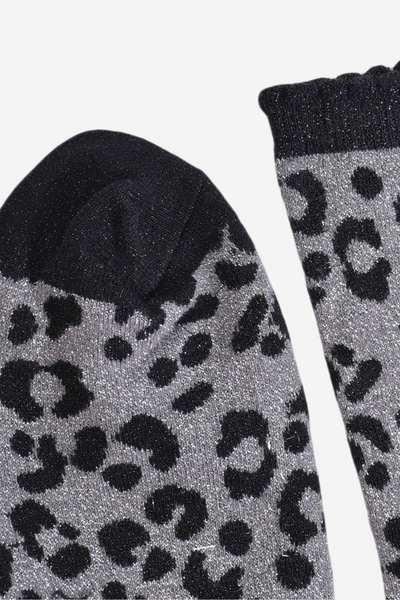 Bomulds Glimmerstrømper Leopard Sort/Grå