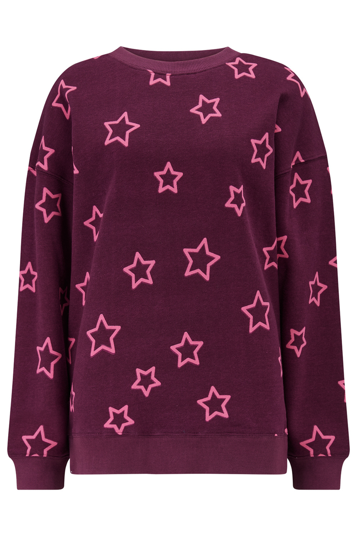 Produktbillede af Eadie Relaxed Sweatshirt uden model – burgundy  med pink stjerner.