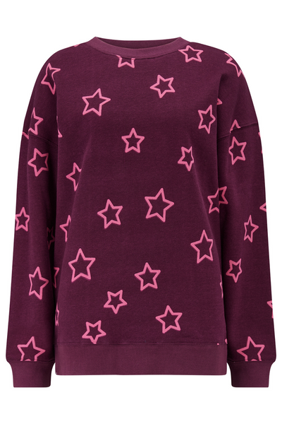 Produktbillede af Eadie Relaxed Sweatshirt uden model – burgundy  med pink stjerner.