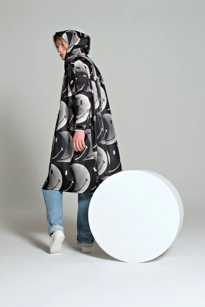 RegnPoncho  Half moon Smiley Sort/hvid