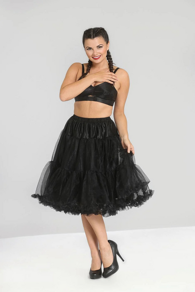 Hell Bunny Penelope Petticoat i sort, set forfra på model