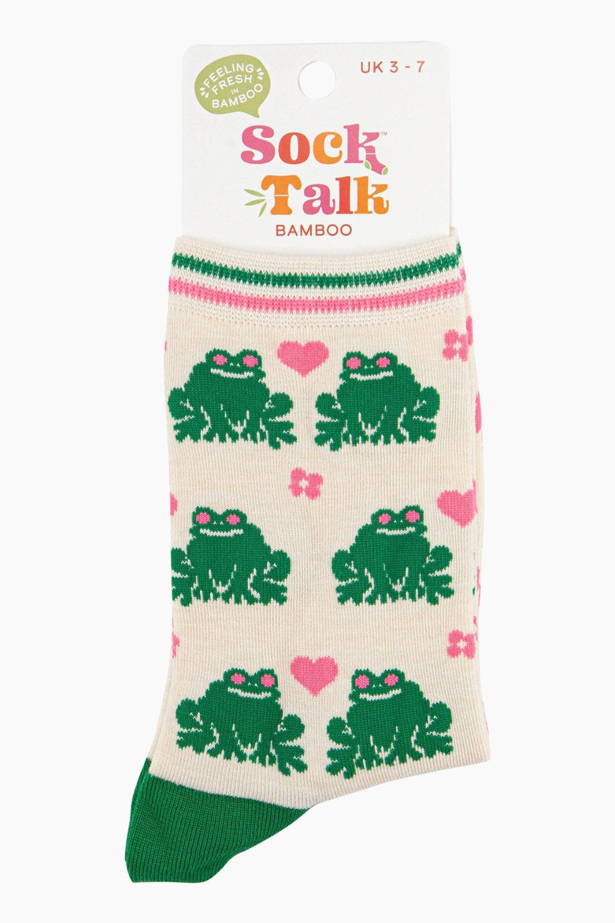 Sock Talk Froggy Love bambusstrømper i emballage.