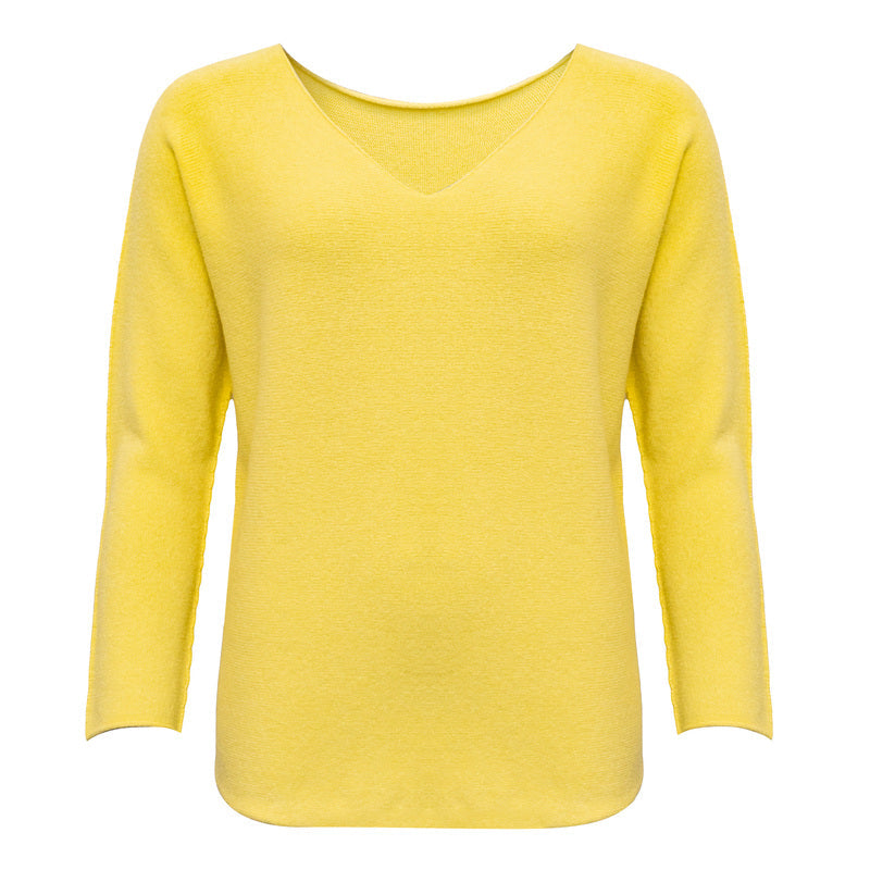 Gul pullover med v-hals