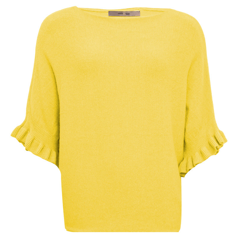 Gul pullover med flæser