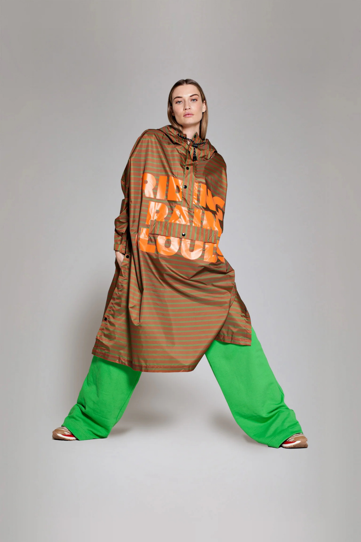 RegnPoncho  Breton Brun/Grøn/Orange