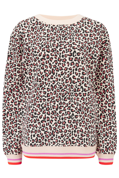Eadie Relaxed Sweatshirt fra Sugarhill Brighton, leopardprint med stribet rib, produktbillede uden model.