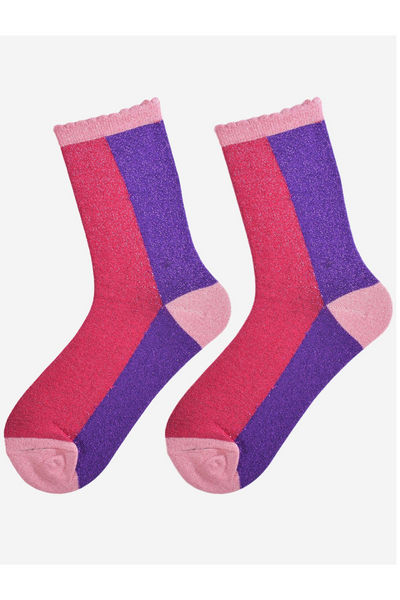Bomulds Glimmerstrømper  Colorblock Pink/Lilla/Lyserød
