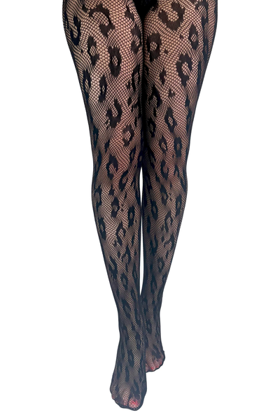 Pamela Mann Leopard Net Tights – frontvisning af netstrømper med leopardprint