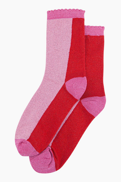 Bomulds Glimmerstrømper Colorblock Rød/Lyserød/Pink