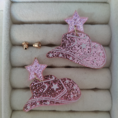Ørering "cowgirl hat" Pink/Glimmer