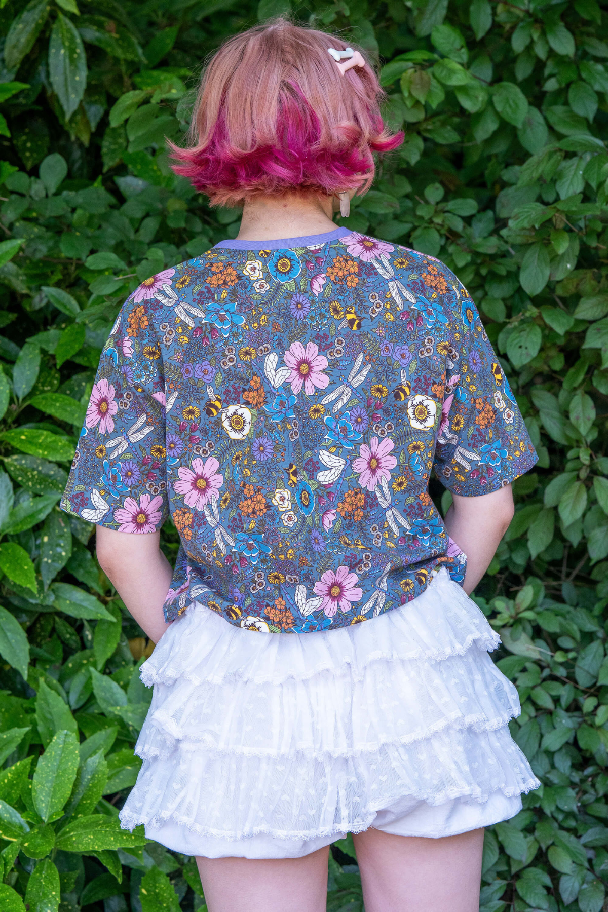 Kort Boxy T-shirt med blomsterprint -  Cottagecore Cropped Boxy Tee
