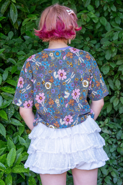 Kort Boxy T-shirt med blomsterprint -  Cottagecore Cropped Boxy Tee