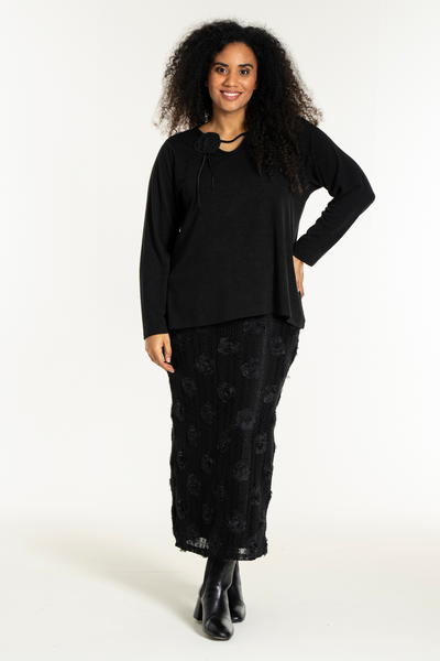 Fanni Mesh Nederdel m/ Blomster Broderi Sort