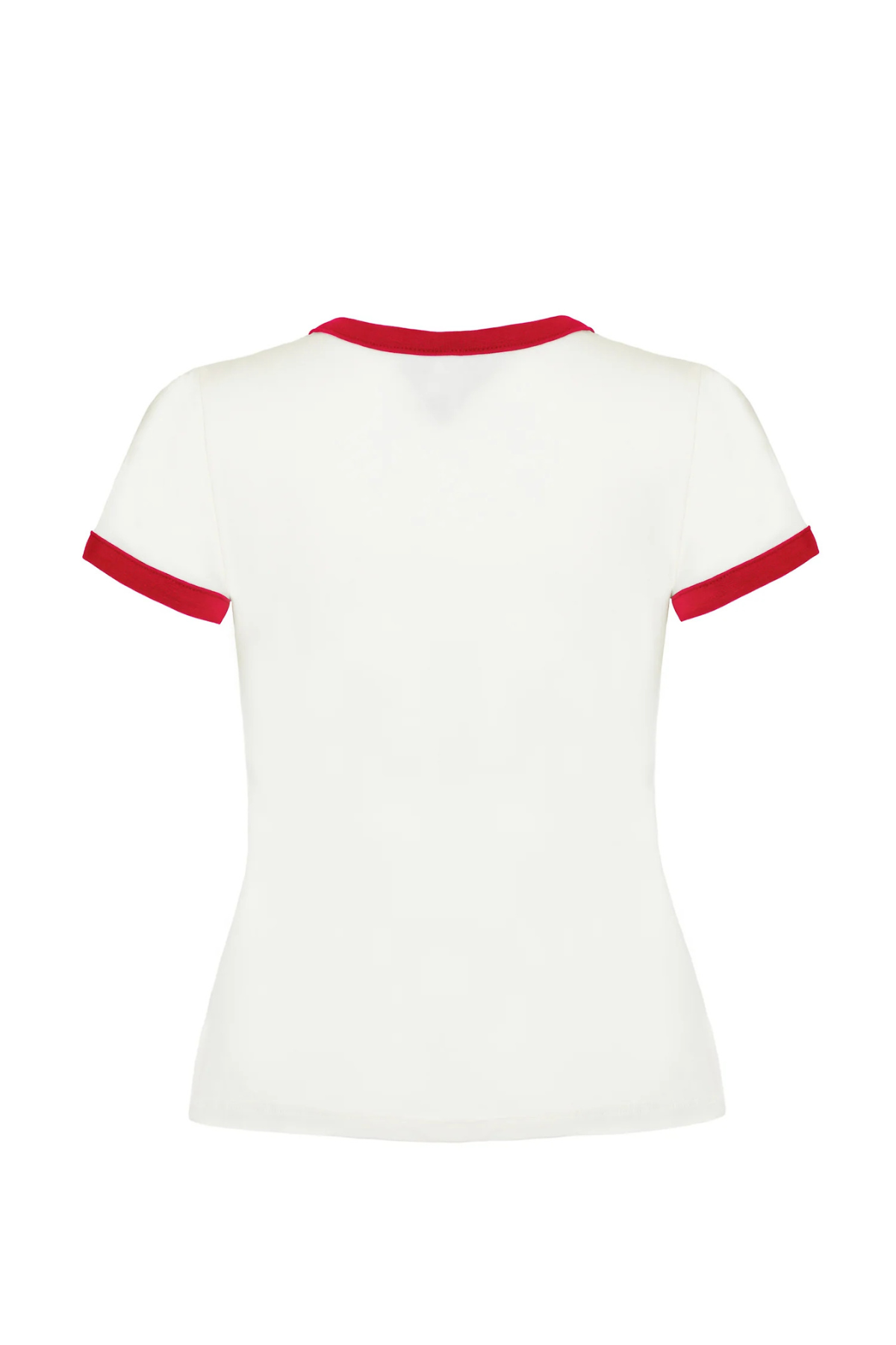 Bagside af Hell Bunny Lucy T-Shirt i rød/hvid – uden print, med røde kanter