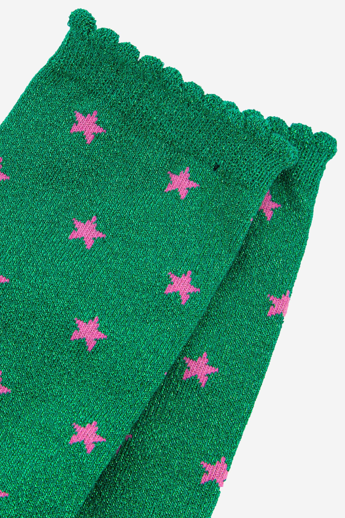 Bomulds Glimmerstrømper Stjerner Grøn/Pink