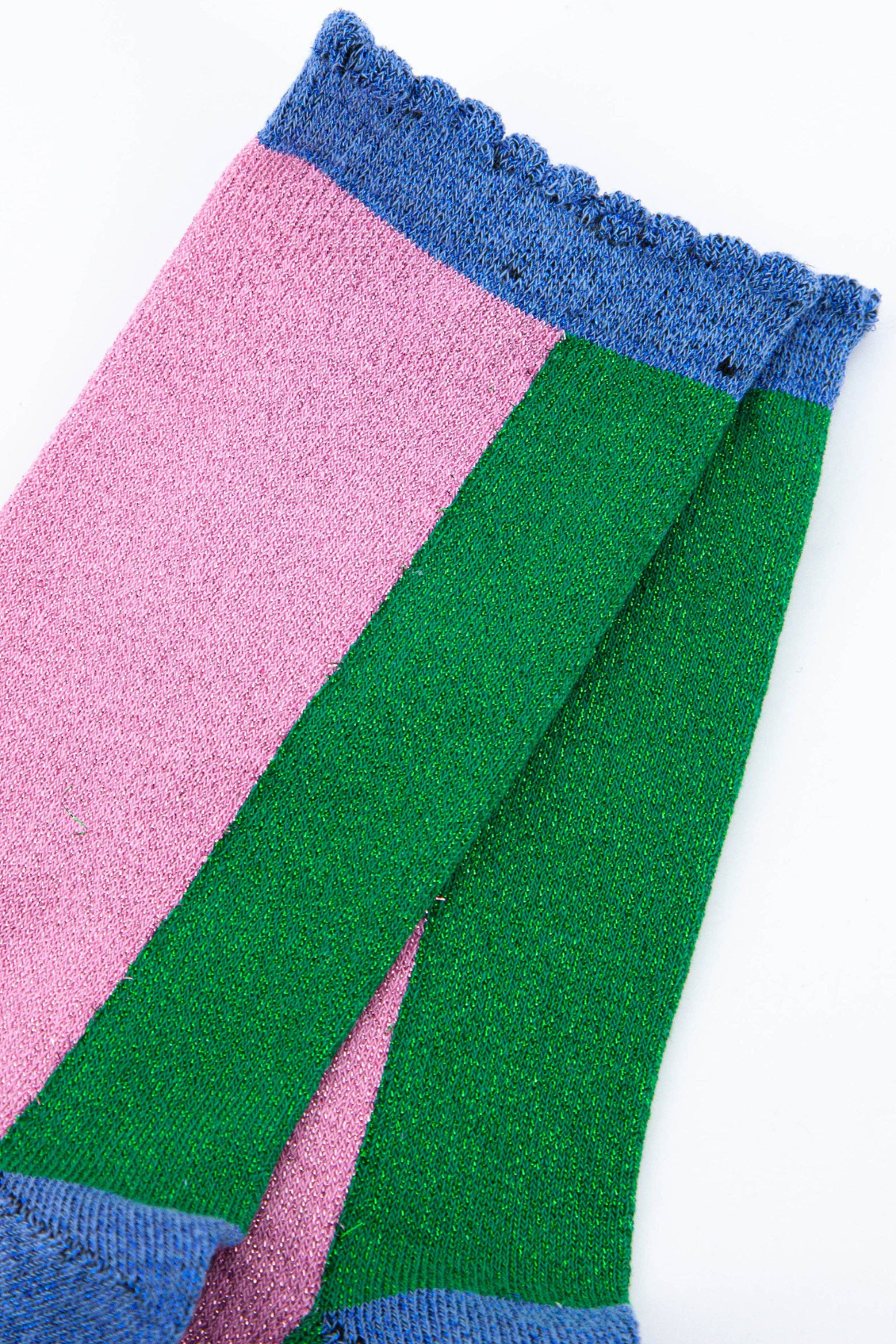 82 - Bomulds Glimmerstrømper Colorblock Lyserød/Grøn/Blå